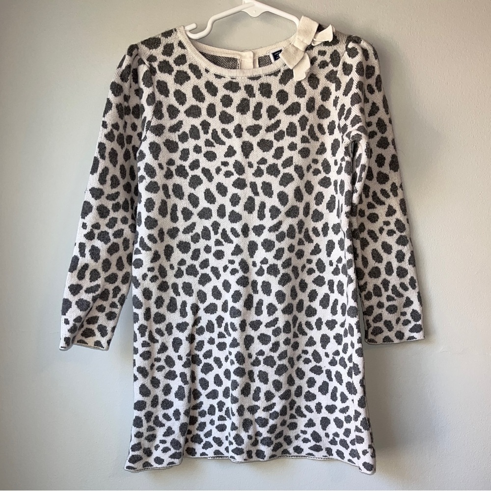 Janie and Jack Grey and White Leopard Print Sweater Dress